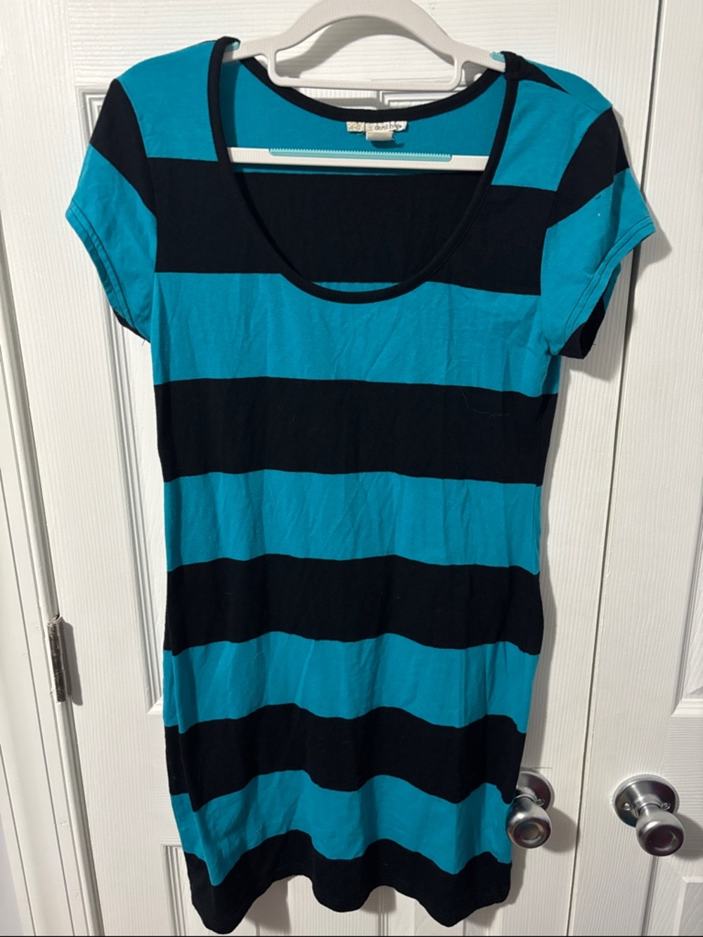 Derek Heart Colorblock Scoop Neck Dress - Teal & Black
